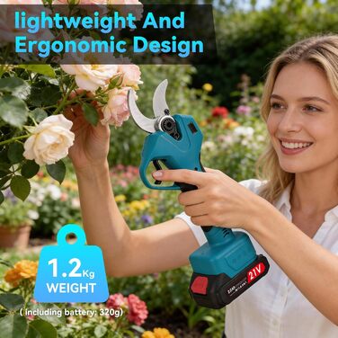 Акумуляторні садові ножиці 40 мм Акумуляторні садові ножиці з дисплеєм, 2000 мАг x2, для садівництва, винограду, фруктових дерев, живоплотів та дерев, сині 40 мм Дисплей