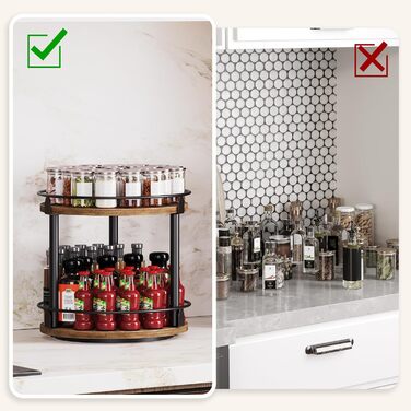 Підставка для спецій, 2-рівневий обертовий органайзер, комплект з 2 шт. , кругла обертова підставка для зберігання, компактний тримач для спецій з поворотним столом, для кухонної стільниці, обіднього столу, вінтажний коричневий та чорний XSR22L2BR 26 x 26