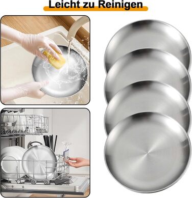 Тарілки з нержавіючої сталі, 6 шт., діаметр 20 см, для барбекю, круглі, для випічки, кемпінгу, пікніків, кухні та вечірок - набір з 6 шт.