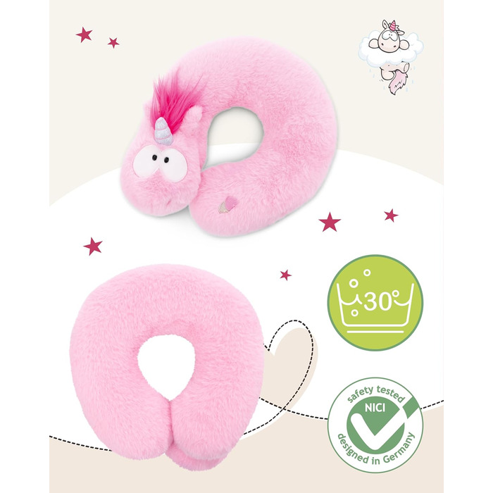 Дитяча подушка для шиї NICI Єдиноріг рожевий 25x25 см - Подушка для шиї - Пухнаста дитяча подушка для дівчаток та хлопчиків - Ідеально підходить як подушка для подорожей - 49656