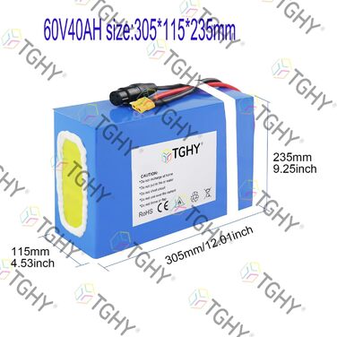 Акумулятор TGHY 60V 40Ah для електровелосипедів, літій-іонний акумулятор 72V 40Ah для електровелосипедів зі швидким зарядним пристроєм для електродвигунів велосипедів, мопедів та триколісних велосипедів потужністю 0-2900 Вт., 60v40ah
