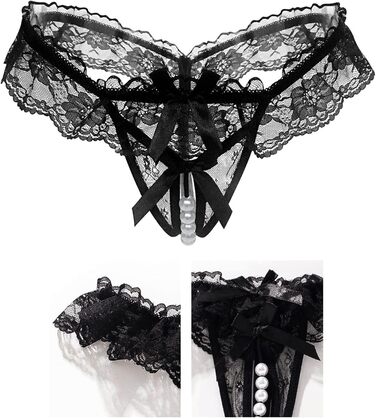 Набір із 6 жіночих сексуальних стрингів з бантиком, перлинами та мереживом, відкритий дизайн, універсальний розмір