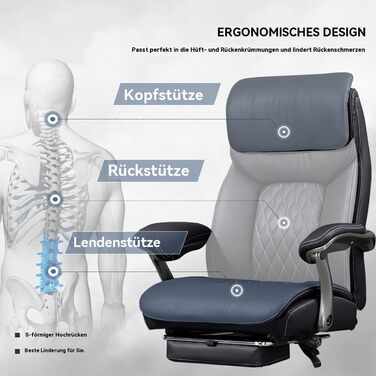 Велике та високе офісне крісло 272 кг (600 фунтів) Міцне ергономічне комп&39ютерне крісло з високою спинкою, крісло керівника з висувною підставкою для ніг, регульована висота (чорне)