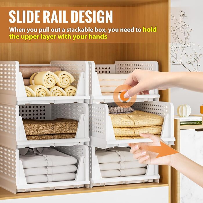 Органайзер для гардеробу, штабелюваний органайзер для одягу на 4 предмети, висувна складна система зберігання одягу для гардеробу, спальні, кухні та іграшок, білий, 4 шт., великий