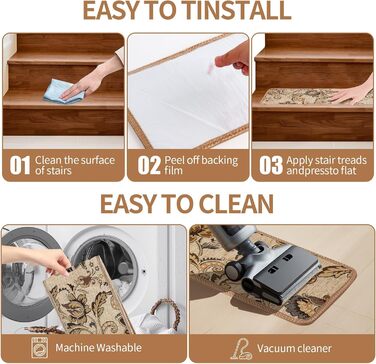 Нова технологія в&39язання, нековзні килимові сходинки для використання всередині приміщень, збільшена товщина, відчуття тонкої бавовни під ногами, елегантний візерунок, неповторний, 20,3 x 76,2 см, 7 шт.