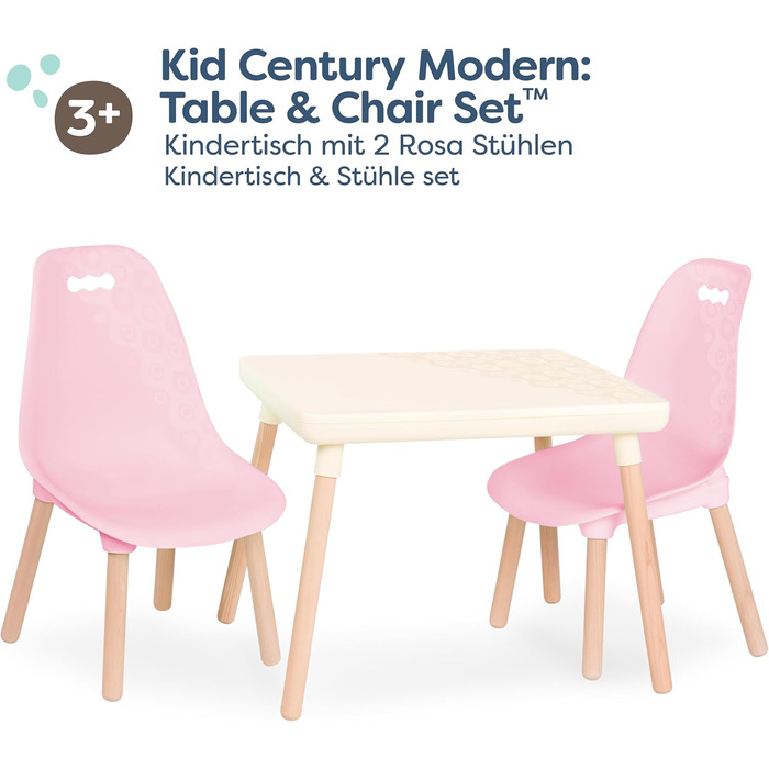 В. простору дитячий стіл з 2 стільцями, дитяча сидяча група - 1 стіл і 2 дитячі стільці з дерев'яними ніжками для дітей від 3 рокі