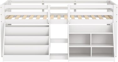 Дитяче ліжко середнього класу 90x200 зі світлодіодним освітленням, односпальне ліжко зі сходами та шафою для зберігання, ліжко з місцем для зберігання, дерев&39яне ліжко, функціональне ліжко, дитяче ліжко із захистом від падіння та рейковим каркасом, біле