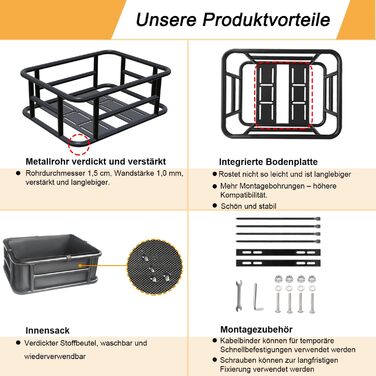 Задній велосипедний кошик HopesEager Pro, металевий