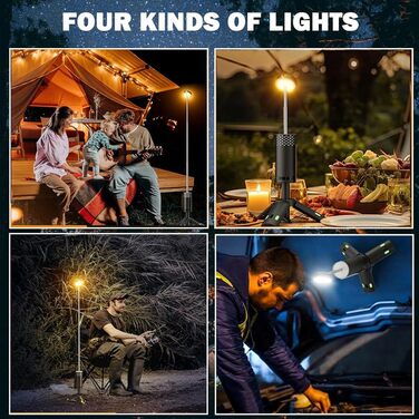 Телескопічний кемпінговий ліхтар для використання на свіжому повітрі, 10000 мАг, портативний світлодіодний робочий ліхтар, магнітна основа для штатива, телескопічний кемпінговий ліхтар для намету