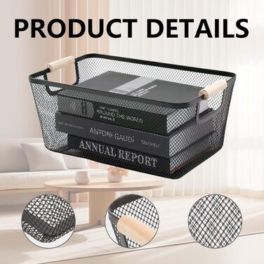 Дротяні кошики, 2 шт. металеві кошики, кошики для зберігання, кухонний кошик з дерев&39яними ручками, підвісний органайзер для фруктових кошиків, багатофункціональні сітчасті металеві кошики, полиці-кошики для кухні, комори, ванної кімнати, спальні