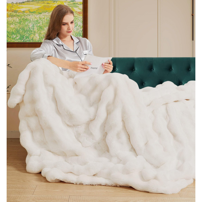 Плюшева ковдра, 150x200 см, бежевий, ковдра на диван, плюшева ковдра, ковдра зі штучного хутра, кремовий, затишна тепла ковдра, плед, флісова ковдра, ковдра для ліжка, кремовий/бежевий, 152x203 см