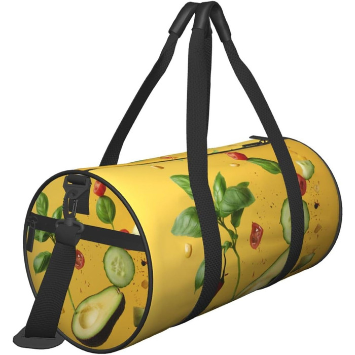 Спортивна сумка для подорожей, дизайн авокадо на помаранчевому фоні, чорний колір, універсальний розмір
