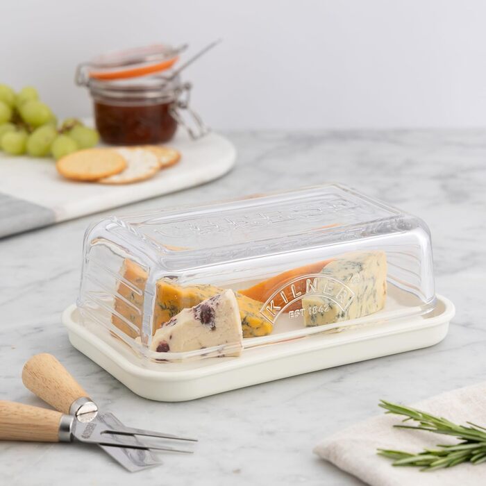 Банка для сиру Kilner з кришкою та керамічним дном, 8,5 x 23,4 x 15,3 см, скляний купол зі знімною силіконовою прокладкою для зберігання сиру, що не пропускає запах, скляний купол для сиру, який можна мити в посудомийній машині, магазин сирів
