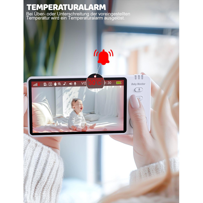 Монітор для дітей з камерою 5 дюймів 720p HD Відео Монітор для дітей Нічне бачення Режим VOX Двосторонній аудіо Моніторинг темпера