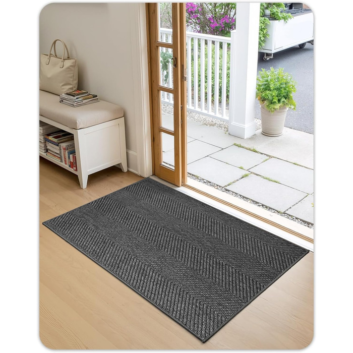 КОЛІР ТА ГЕОМЕТРІЯ Ультратонкий килимок для прихожих у приміщенні 43x76 см, килимок для прання в пральній машині з нековзним покриттям, плоский килимок для входу в приміщенні, абсорбуючий килимок для передпокою, коридору темно-сірого кольору (складений) Т