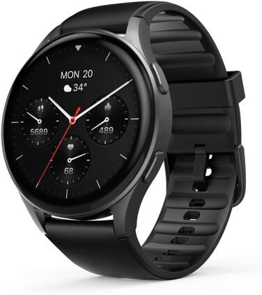 Розумний годинник Hama 8900 з GPS, водонепроникний IP68, функція телефону (сенсорний AMOLED-дисплей, голосове керування, спортивні режими, трекер сну, пульсометр, WhatsApp, годинник для бігу, пульсометр, фітнес-годинник) чорний