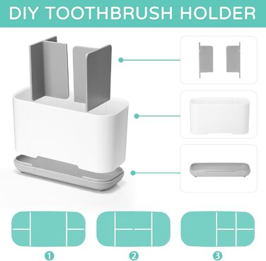 Тримач для зубних щіток, електричний органайзер для зубних щіток, регульована пластикова підставка для зубних щіток із неслизькою основою, 4 відділення для зубних щіток 2 слоти для зберігання