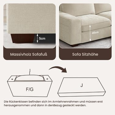 Розкладний секційний диван 250 см з шезлонгом, сучасний L-подібний двосторонній дизайн, зручна тканина шеніл, знімні чохли для подушок, порти USB Type-C (бежевий, 3-місний L-подібний)