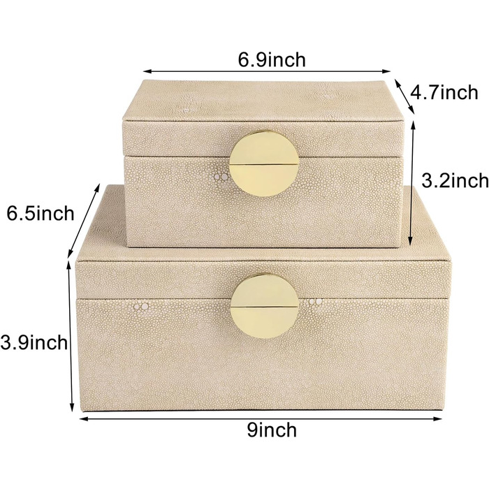 Шкатулки для коштовностей HofferRuffer зі штучної шкіри, декоративні шкатулки для зберігання аксесуарів, органайзер із золотистою фурнітурою, класична веганська шкіра, набір з 2 шт. (світло-сірий)