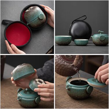 Японський чайний набір для подорожей з керамічної чайнички та чашки. Міцний чохол зі штучної шкіри для любителів чаю та повсякденного використання.