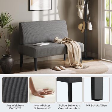 Кухонний диван Yaheetech 2-місний, лава, м&39який диван з вельветової тканини, подвійний диван без підлокітників, тканинний диван, диван-гойдалка для вітальні/передпокою/офісу, сірий