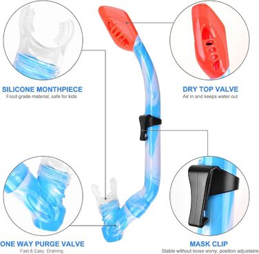 Дитяча маска для дайвінгу WOVOKA з трубкою, набір для снорклінгу для дітей з масками для дайвінгу з захистом від протікання та запотівання та сухим снорклінгом для хлопчиків та дівчаток, набір для дайвінгу для дітей, 3 кольори на вибір
