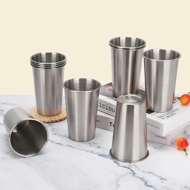 Набір кухлів з нержавіючої сталі, металеві склянки для пиття, 10 предметів багаторазових стаканчиків для води, портативний набір посуду для кемпінгу, подорожей, дому та ресторану (16 унцій/450 мл)