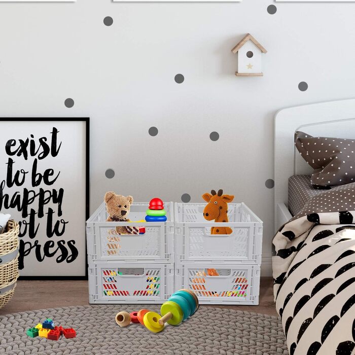 Складані пластикові коробки для зберігання, полиці-кошики, набір із 4 складних кошиків для зберігання, вставки для кухонних шухляд, штабелювані коробки для зберігання, транспортні коробки, контейнери для шаф, куби, домашній офіс, спальня, кухня - білі