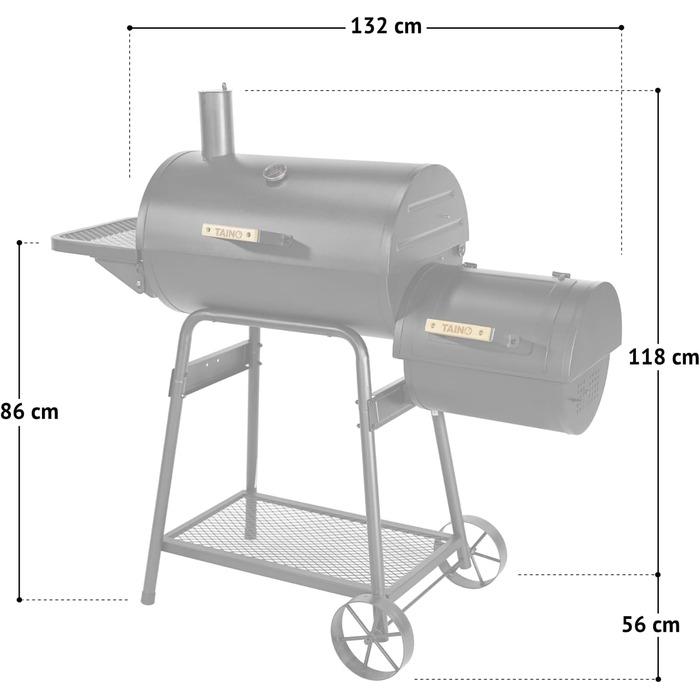 ТАІНО КАМАЙО Димокур, Коптильня, Вугільний Гриль-Візок, Малий Барбекю-Комплекс 132x56x118 см (ШxГxВ)