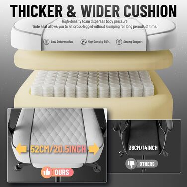 Ігрове крісло Ferghana, ергономічне ігрове крісло, ігрове крісло з регульованим підголівником та поперековою подушкою, підлокітниками, підставкою для ніг, гоночне ігрове крісло для ПК для офісу (біле, бавовна-льон) Біла бавовна