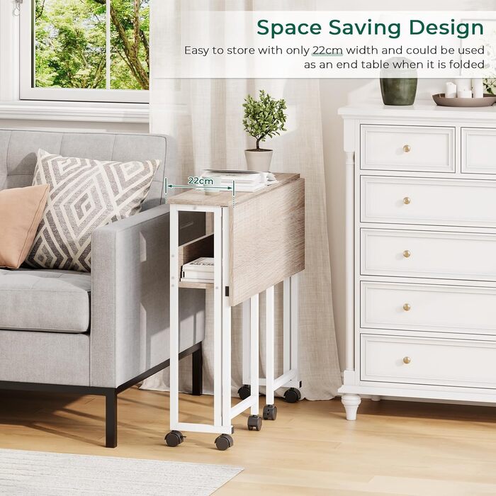 Розкладний стіл Dripex 80x50 см, компактний стіл, складний комп&39ютерний стіл з місцем для зберігання та колесами, невеликий розкладний комп&39ютерний стіл для домашнього офісу/кабінету (дуб)