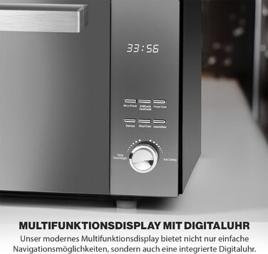 Мікрохвильова піч ProfiCook з грилем Мікрохвильова піч з великою варильною камерою на 23 літри Мікрохвильова піч без поворотного столу Мікрохвильова піч 1000 Вт Потужність гриля Двері дзеркала з вертикальним відкриванням PC-MWG 1204 чорний