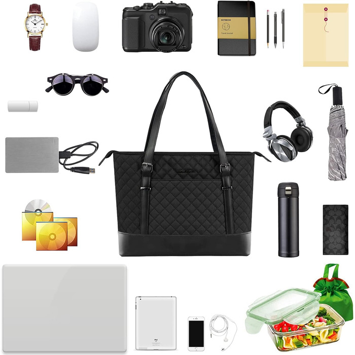 Сумка для ноутбука жіноча чорна елегантна сумка для ноутбука 15.6 дюймів велика легка сумка для бізнесу/школи/подорожей - MEHRWEG