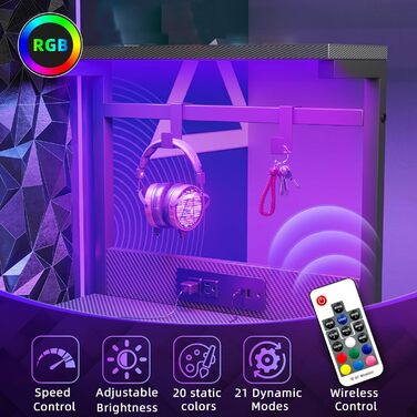 Ігровий стіл BEXEVUE LED 100x50 см з карбоновою стільницею, з шухлядою, кишенею та 2 гачками для навушників, комп&39ютерний стіл з розетками, чорний 100 x 50 см, чорний карбон