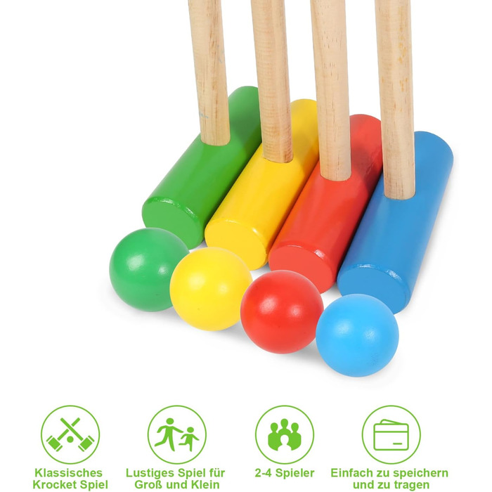 Крокетна гра для 2-4 гравців, набір для крокету з сумкою, дерев&39яна іграшка для дітей та дорослих, гра для всієї родини на свіжому повітрі, гра на спритність