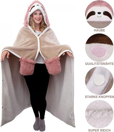 Фланелева ковдра з капюшоном та рукавами, портативна шерпа-ковдра для телевізора, ковдра для дивана, покривало для ліжка, флісова ковдра, м&39яка та тепла ковдра для вітальні, зимова ковдра, подарунок з мультфільмами для жінок, дівчаток та дітей, лінивець