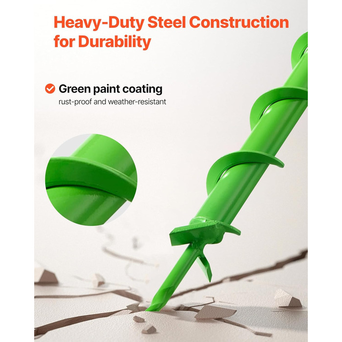 Бур для земляного буріння, діаметр 40x790 мм, садовий бур, сумісний з дрелями з внутрішнім діаметром 20 мм, бур для стовпів, бур для прокладання комунікацій, інструмент для копання для посадки та буріння