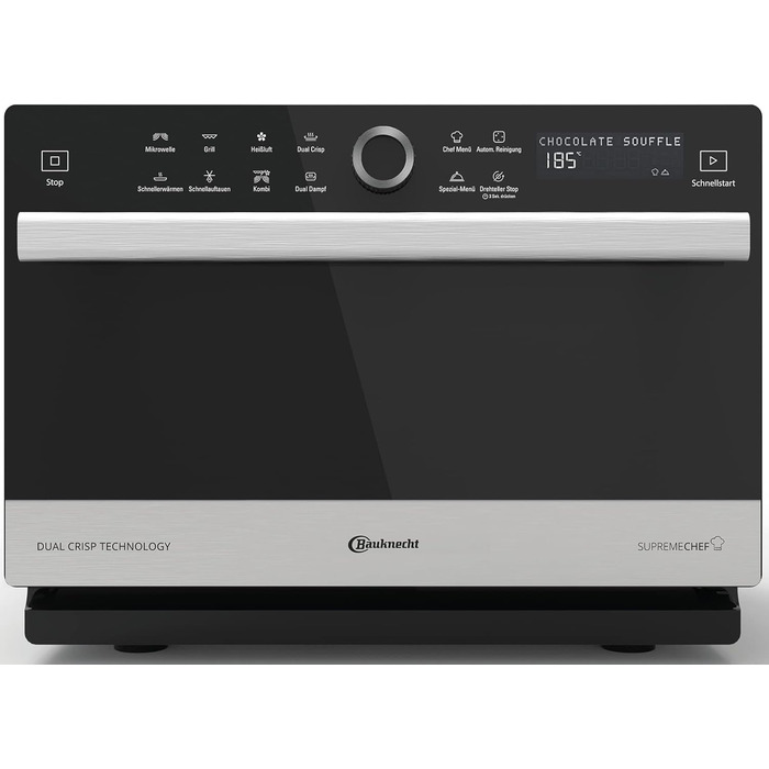 Багатофункціональна мікрохвильова піч Bauknecht Supreme Chef MW 3391 SX 5in1 /1000 Вт/33 л Варильна камера/гаряче повітря 1700 Вт/XXL Гриль 1200 Вт/DualCrisp & CrispFry /AutoClean/Приготування на парі/Функція плавлення та швидкого розморожування Одинарна