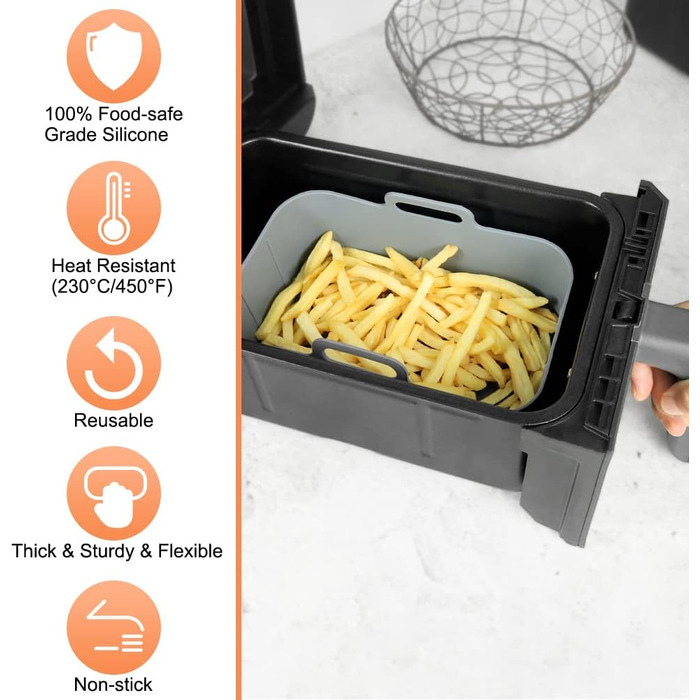 Аерофритюрниця BYKITCHEN 2PCS із силіконовою формою для ніндзя, аксесуари для AF300EU AF400EU, багаторазова фритюрниця Силіконова каструля для ніндзя-гуді/принцеси та інші двозонні фритюрниці сірого кольору для Ninja Dual