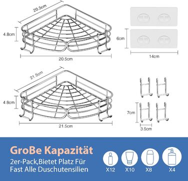 Душова полиця без свердління Душова полиця Кутова полиця Кутова полиця для ванної кімнати 2-Pack Організатор для ванної кімнати По