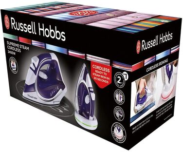 Парова праска Russell Hobbs бездротова з базовою станцією Supreme Steam Cordless (2400 Вт, додатковий паровий удар 135 г / хв, 300