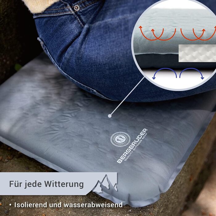 Ультралегка самонадувальна подушка для сидіння - килимок для кемпінгу, термоподушка для вулиці, надувна, сіра, 40 x 30 см