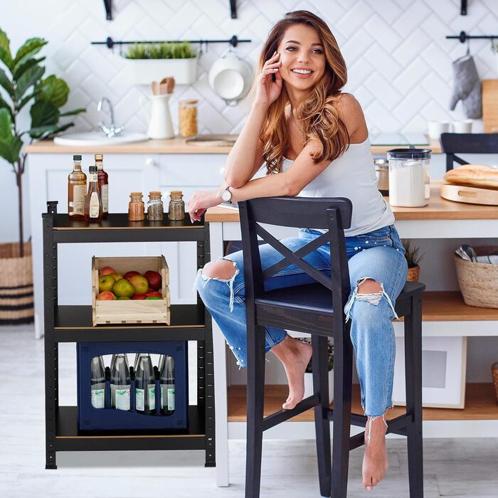 Міцний стелаж Relaxdays, ВxШxГ 90x60x40 см, 3 полиці, сталь, чорний Стелаж для зберігання в підвалі, гаражі, вантажопідйомність 750 кг, вставний монтаж