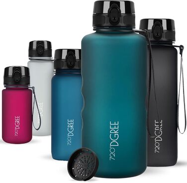 Пляшка для води 720DGREE 1 л Sport 'uberBottle softTouch ситечко - Без BPA - Пляшка для води для уні, роботи, фітнесу, велосипеда, активного відпочинку, роботи - спортивна пляшка з тритану - легка, ударостійка, багаторазова (2000 мл, 08 Smaragd Green - Зе