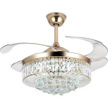 Тихий вентилятор з лампою Сучасні кришталеві стельові вентилятори зі світлом, невидимий стельовий вентилятор, люстра з лампою і пу