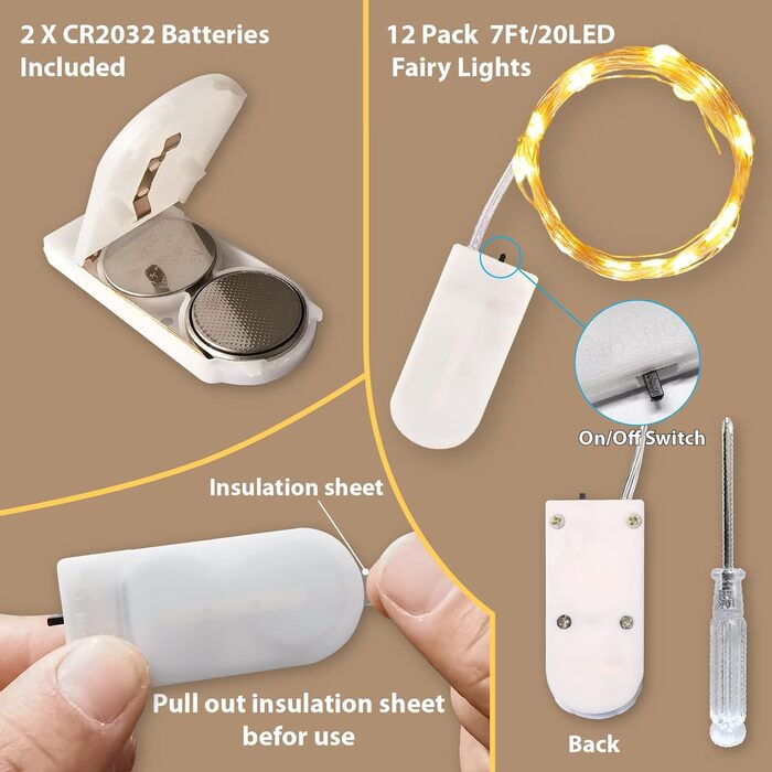 Світлодіодна батарея казкових вогнів, 2M 20LEDs теплі білі міні казкові вогні мідний дріт робота від батареї теплий білий 12 пакет