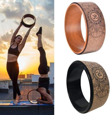 Колесо для йоги - найміцніше та найзручніше опорне колесо для Дхарма-йоги для поз йоги, ідеальний пінопластовий ролик для додаткової гнучкості, кільце для йоги 13 x 5 дюймів, коричневий колір