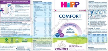 Спеціальний корм HiPP Comfort (4 x 600 г), з народження, зі зниженим вмістом лактози, для дієтичного лікування кольок, метеоризму та закрепів. Новинка спеціального корму Comfort