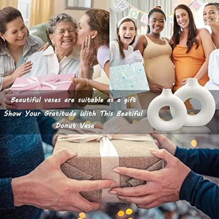 Ваза - Набір з 2 білих керамічних ваз для квітів для прикраси будинку Вази із сухоцвітів для скатертини з пампасною травою, прикра