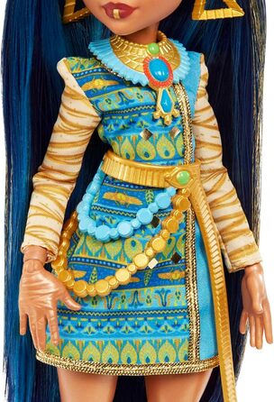 Лялька Monster High Cleo de Nile, Модна лялька-мумія, Королівський костюм, Чоботи-вбивці, Рюкзак-піраміда, Аксесуари, для дітей віком від 4 років, HHK54